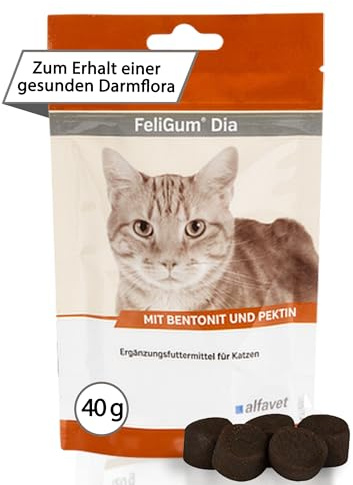 alfavet FeliGum Dia, complément Alimentaire en Cas de diarrhée pour Chats, Troubles de la résorption intestinale, pastilles à mâcher, Sachet de 40 g