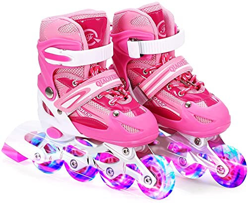 Tante Tina Kinderinliner größenverstellbar mit leuchtenden Rollen - Inlineskates für Kinder verstellbar in 4 Größen - Rosa - Größe S (27-32)