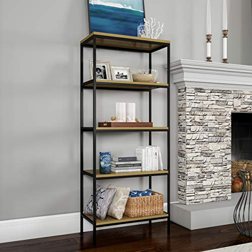 Lavish Home 5-Tier Bookshelf-Open Industrial Style Etagere Shelving Unit for Rustic Decoration, Storage and Display in Any Room, Black