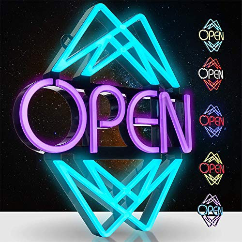 Öppen skylt efter Element Lux – 49 färgkombinationer, stick out! - Neon LED öppen skylt för affärsfönster med fjärrkontroll - Stort ljus för restaurang, kaffe, bar, spa - 50 x 55 cm