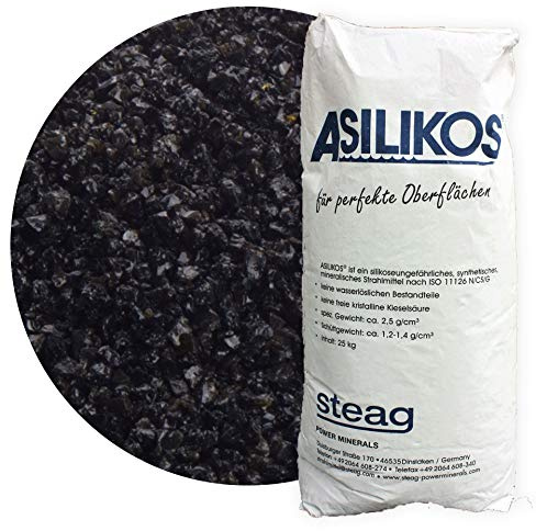 Asilikos Strahlmittel 1,0-2,0 mm 25 kg, Schmelzkammerschlacke, Strahlgut | Oberflächenbearbeitung, für effektives Sandstrahlen, mineralischer Strahlsand mit stark abrasiver Wirkung, hoher Eisenanteil