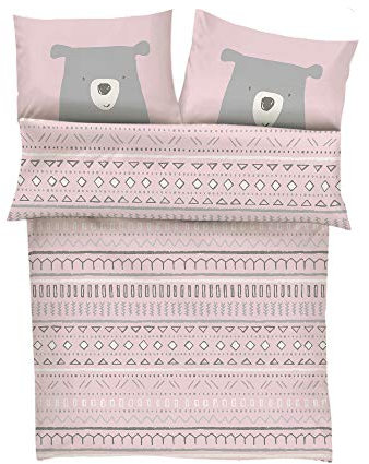 s.Oliver Bettwäsche 100x135 Mädchen Bär - Kinderbettwäsche rosa 100% Baumwolle hochwertiger Makosatin 2 teiliges Set aus Babybettwäsche 135x100 cm und Kissen 40x60 cm Reißverschluss