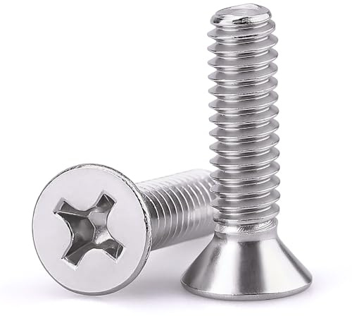 1/4-20 x 1 Flat Countersunk Head Machine Screws, Phillips Drive, 304 Stainless Steel 18-8, Full Thread, Coarse Thread UNC, 25 PCS