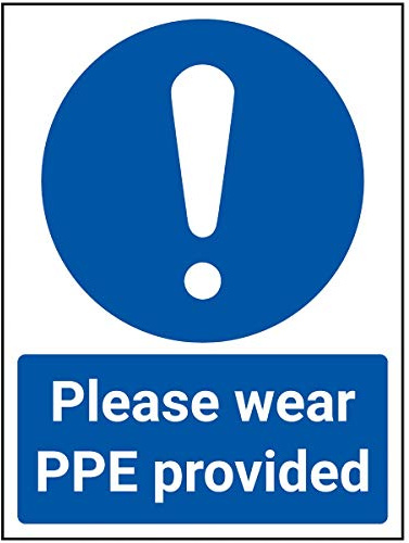 V Safety Please Wear PPE Provided - 150mm x 200mm - Self Adhesive Vinyl
