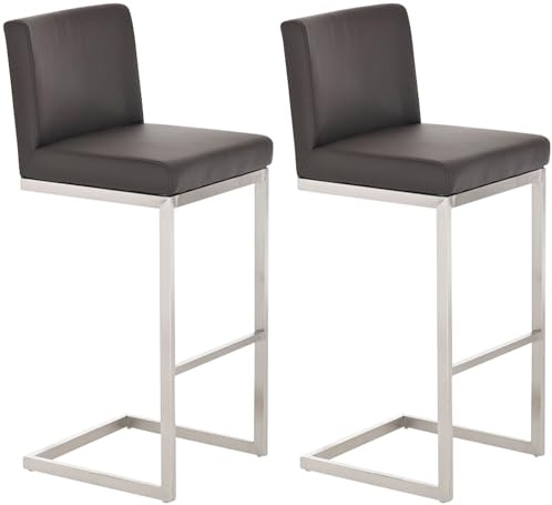CLP Barhocker 2er Set mit Lehne Paros, Freischwinger Barstühle mit Kunstlederbezug, Gestelle aus Edelstahl, bis 240 kg belastbar | Farbe braun
