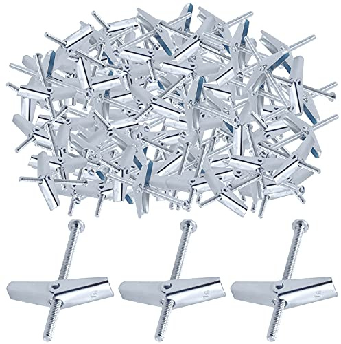 Glarks 60 pernos de palanca de acero chapado en zinc de 3/16 pulgadas y tuerca de ala para colgar artículos pesados en paneles de yeso (3/16 pulgadas)