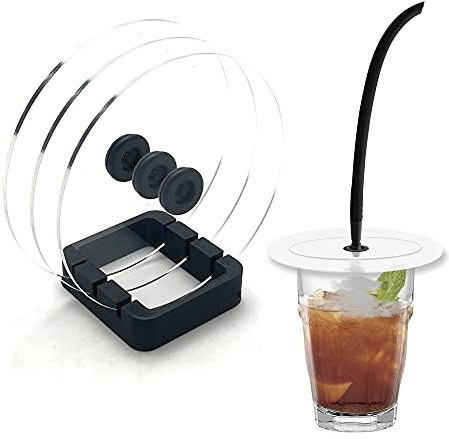 D & D Affumicatore Con Supporto Per Cocktail, Bevande, Drink - 3 Dischi Trasparenti Con Valvola Per Affumicatura Di Bicchieri - Diametro 12cm (Set 3 Dischi e Supporto)