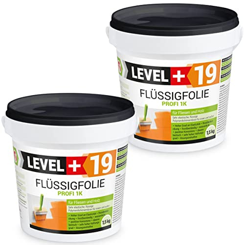 Level + 19 Flüssigfolie Dichtfolie für Bad, Dusche, Balkon, Terrasse 3 kg | Keller – unter Fliesen auf OSB, Holz, Beton – Flüssigabdichtung, Wasserdicht Frostsicher Rissüberbrückend