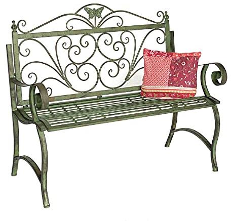 DanDiBo Gartenbank Metall Wetterfest Patina Grün 120 cm 2 Sitzer Sitzbank 96021 Parkbank Eisen Garten