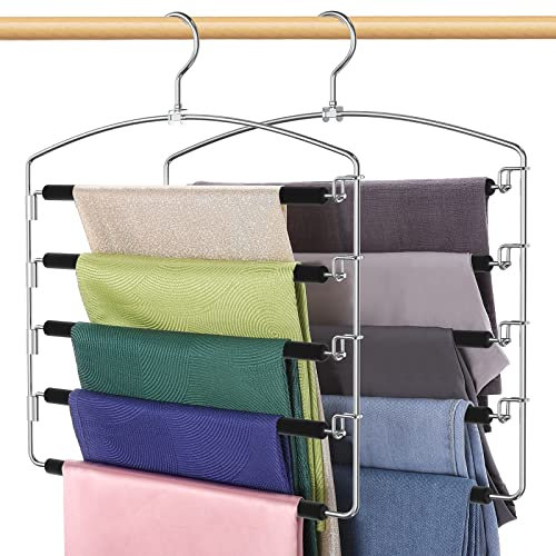 Roylvan Hosenbügel mit 5 Ebenen, 2 Stück, um 360 Grad drehbar, mit Rutschfester Schaumstoffpolsterung für Hosen Krawatte Handtücher Schals - Schwarz
