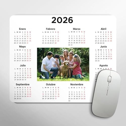 Tenvinilo | Tapis de Souris Calendrier 2026 Personnalisé | Calendrier 2026 avec Photo | Accessoires d'ordinateurs | Cadeau Original | Antidérapant | Imperméable | Lavable | 30 x 25cm