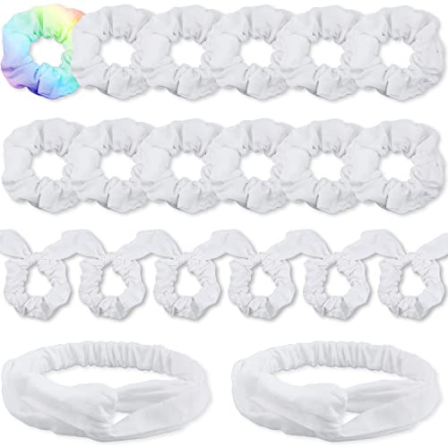 VENUSTE Weiße Haargummis Scrunchies für Batik, DIY Baumwollschleife, Haargummis, Stirnbänder, 3 Arten von Partyaktivitäten Haarschmuck für Mädchen und Damen, Tie dye, 20 Stück