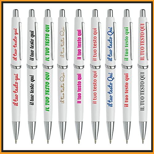 Fino a 300 Pezzi di Penne Personalizzata, Penna con 2 stampe a colori, Nome, testo, logo,Penna a Sfera Regalo Ufficio, Laurea, Matrimonio, Anniversario, compleanno (50, bianche)