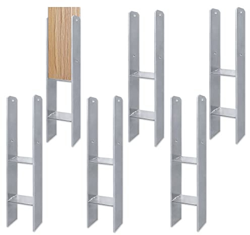 Froadp H-Pfostenträger Set aus 5mm Stahl Holzpfosten Bodenplatte Anker Bodenhülse Zaunträger Universal Zaunpfosten für Gartenzäunen Pergolen Carports (121x60x600mm, 6 Stück)