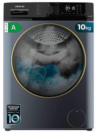 Cecotec Lavadora 10Kg Carga Frontal Bolero DressCode 10610 Inverter Ice Blue A. 1400 RPM, Steam Max, Motor Inverter Plus, 15 Programas, OnSmart, Smooth Wash, Stop&Go, Goma Antibacteriana, Drum Clean