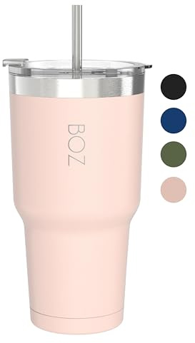 BOZ Bicchiere Termico con Cannuccia e Coperchio (900 ml, Rosa) – Tazza con Cannuccia per Bevande Calde e Fredde in Acciaio Inossidabile – Bicchiere con Cannuccia Adulti Senza BPA