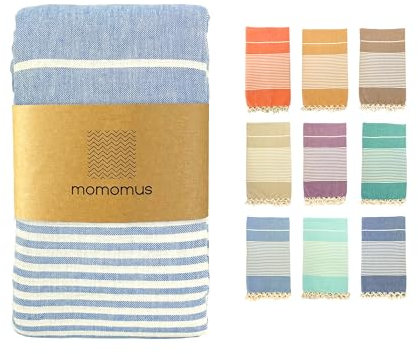 MOMOMUS Fouta XXL, Extra Large Beach Towel for Adults - Beach Picnic Blanket - 100% Cotton, with Fringes and Sand Free - Light Blue, 210x240 cm