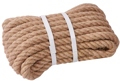 XINSHUNCAN Corde de Jute 30mm,5M 4 Brins Corde de Chanvre Brut Naturel pour l'artisanat, Bricolage Chat Scraper, Jardinage, Lustre, Hamac d'escalade