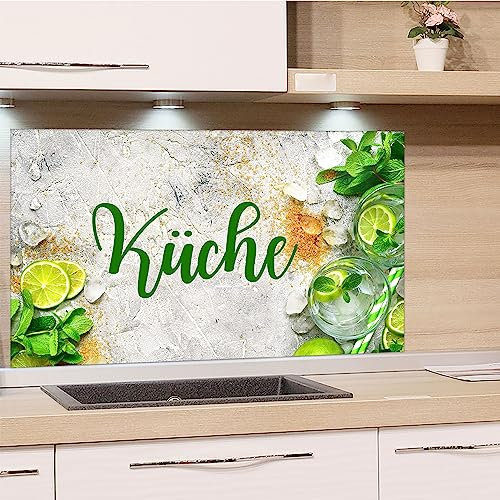 GRAZDesign Spritzschutz Küchenrückwand Glas Küche für Herd & Küchenspüle, Grau mit Grün - Glasplatte für Rückwand Küchenwand Wandschutz 80x40cm