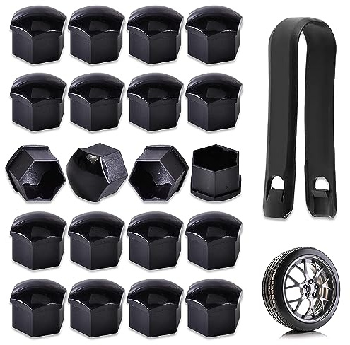 Cozevdnt 17mm Wheel Nut Cap, 20pcs Wheel Bolt Nut Covers, Universal Hexagonal Tire Nut Covers With Removal Tool Set For Cars(Black)