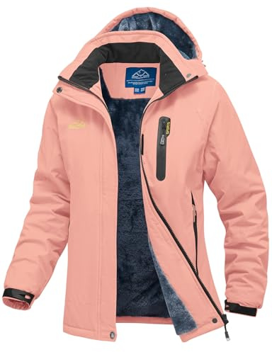 donhobo Women's Winter Waterproof Hiking Jackets,Fleece Jackets Pink M