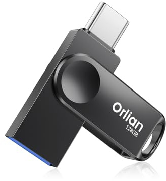 Orlian 128GB USB C Flash Drive Dual USB 3.0 Thumb Drive Type-C & USB-A 110MB/S Metal UDP Waterproof Swivel Design Memory Stick for Phone Android Tablet iPhone 15/16 Computer PC and More Black