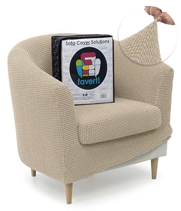 FAVERTI Housse Super élastique pour Fauteuil Club avec Housse de siège, Compatible avec Les fauteuils IKEA TULLSTA et BAKLA | Modèle NOVELE | Beige | Tissu Jacquard de qualité Toucher Coton