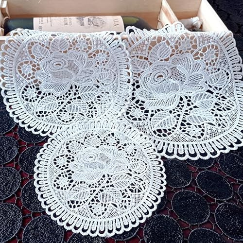SYSUII 6 Stück weiße Spitze Runde Tischset-handgefertigt gehäkelte Untersetzer Tischläufer Handarbeit Geklöppelt Spitzendeckchen Häkeldeckchen Tischdecke für Tassen,Vasen,Küche,Esszimmer-20cm #1