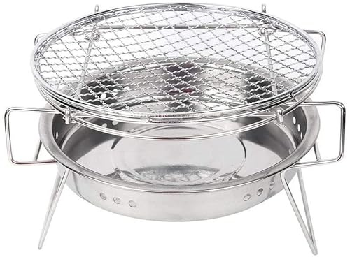 Barbecue da Esterno in Acciaio Inox Mini BBQ Tondo in Acciaio Inox Barbecue a Carbonella ed Rete
