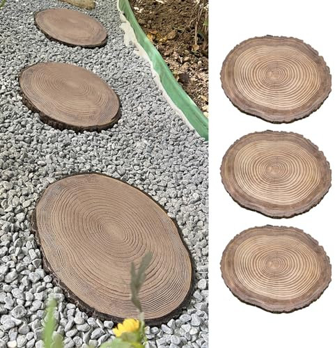 Trittsteine für Garten Runder Dekorativer Trittstein in Holzoptik, Äußere Klotzbeschaffenheits-Pflastersteinausrüstungen, Rustikaler Dimensionaler Fußstein für Gartenweg, Blumenbeet (Color : 3 Pack)