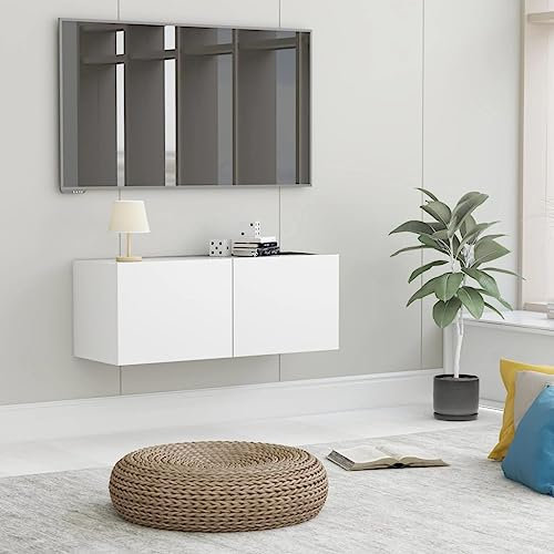 OHOOWOO Mobile Porta TV Bianco 80x30x30 cm in Legno Multistrato,Mobile TV sospeso Design moderno e pratico Bianco