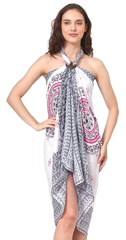 Sarong Pareo da Donna Asciugamano da Spiaggia in Viscosa con Frange Mandala Gonna Avvolgente Bikini Copricostume da Bagno Elefante India Boho