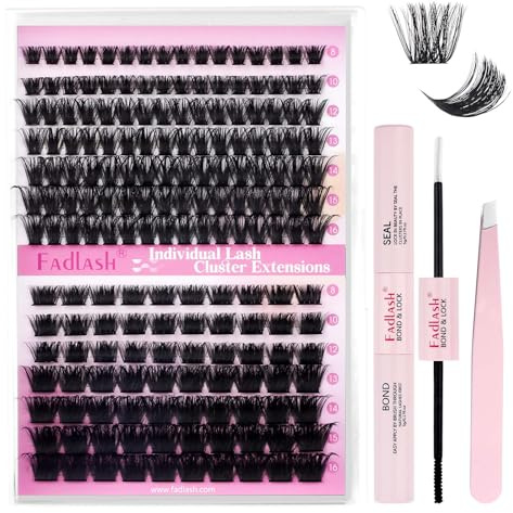 FADLASH Wimpern Extensions 100D+200D Individual Lashes für Anfänger Wimpernverlängerung Einzelne Wimpern DIY Lash Extension Set mit Wimpernkleber und Pinzette 8-16mm 0.07 D Curl zu Hause