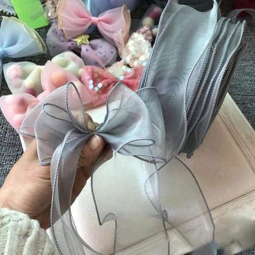 5meters Plain Fishtail Yarn Ribbon Bouquet Packaging Flower Baking Lace Ribbon Wave Chiffon Yarn Gift Strap-gray-5meters