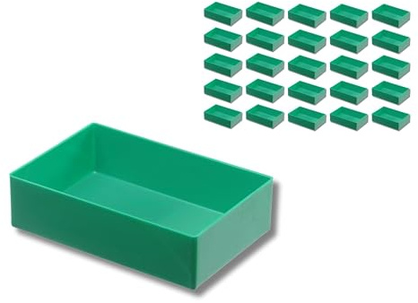 Huenersdorff 25 St. Einsatzbox 162 x 108 x 45mm (L x B x H) - Einsatzkasten Set für individuellen Bestückung von Sortimentskästen, Kleinteile-Koffern, Schubladen und Schränken - Grün