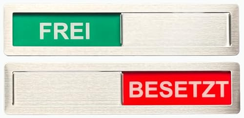 Premium Frei/Besetzt Schild Edelstahl (18x4 cm) | Schiebeschild selbstklebend für Büro, Meetingraum & WC