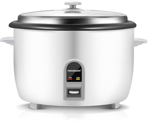 MOOSUM Commercial Rice Cooker, Large Capacity 30-Cup (UnCooked), 60-Cup (Cooked) with One Touch Operation and 12-Hour Keep Warm, Easy to Use and clean, 1600W, White
