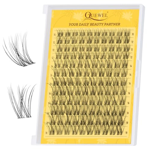 QUEWEL Wimpern-Extensions 120Stk natürliche Cluster-Lashes, D-Curl feine Lash-Cluster Mix 10–18mm mit superdünnes Band, individuelle DIY-Wimpernverlängerung zu Hause (QU40)
