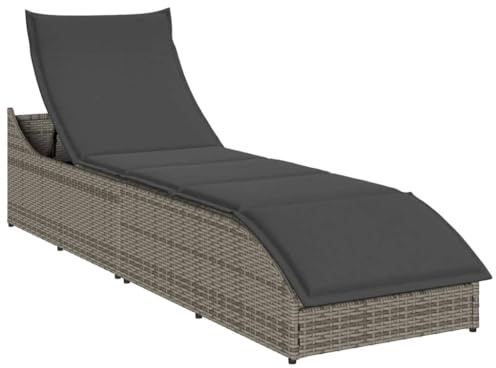 vidaXL Klappliege mit Auflage und Stauraum Grau Poly-Rattan, Sonnenbett, Liege, Outdoor Chaiselongue, Gartenliege, Outdoor-Liege, Garten Chaiselongue