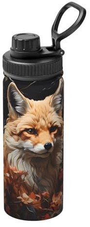 Bouteille d'eau isotherme en acier inoxydable de 532 ml, motif renard et fleurs, bouteille d'eau isotherme sous vide, adaptée pour les sports de plein air, le camping, la salle de sport