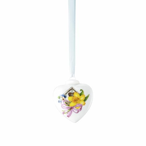 Hutschenreuther Porzellan-Mini-Herz 2025, Porzellanherz zum Aufhängen, Höhe 4,5 cm, Sammeledition Ostern, Porzellan Mehrfarbig, Motiv Narzisse gelb