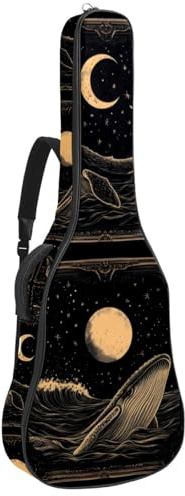 Gitarrentasche mit abstraktem gelbem Blumen- und Blätterhintergrund, gepolsterte Tasche für Akustikgitarre, Rucksack mit verstellbaren Schultergurttaschen, Mehrfarbig 04, 42.9x16.9x4.7 in, Lässiger