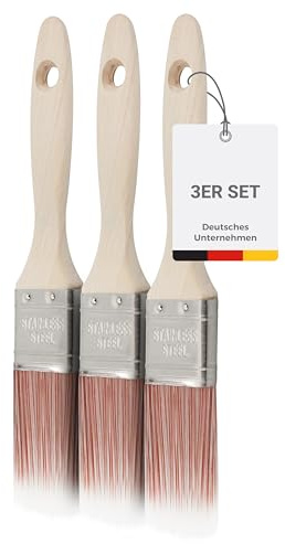 Kolorat® Flachpinsel Set – 3 Stück, 25 mm | Für Lack, Lasur & Wandfarbe | Ergonomischer Holzgriff, streifenfreie Ergebnisse, kein Borstenverlust, universell einsetzbar für Lack, Lasur & Wandfarbe