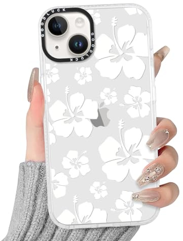 Yoedge Transparent HandyHülle für iPhone 15 Hülle, Aesthetic Blumen Muster Niedlich Flower Design Mädchen Geschenk Schutzhülle, Silikon Harter PC-Rückseite Case Cover für iPhone15 6,1,Weiß