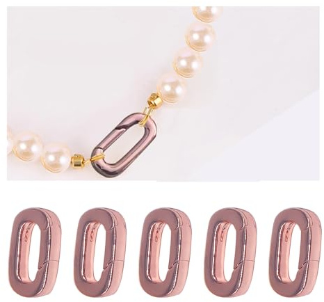 Aikeis 5 chiusure per gioielli placcati in oro rosa, ovali e a molla, chiusura per gioielli fai da te in oro rosa 18 carati