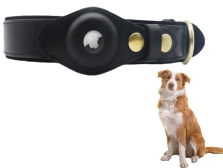 LiRui.R Airtag Hundehalsband Hundehalsband aus Leder mit weicher Polsterung Einstellbar um Verlust zu verhindern Für kleine, mittlere und große Hunde(Schwarz,M)