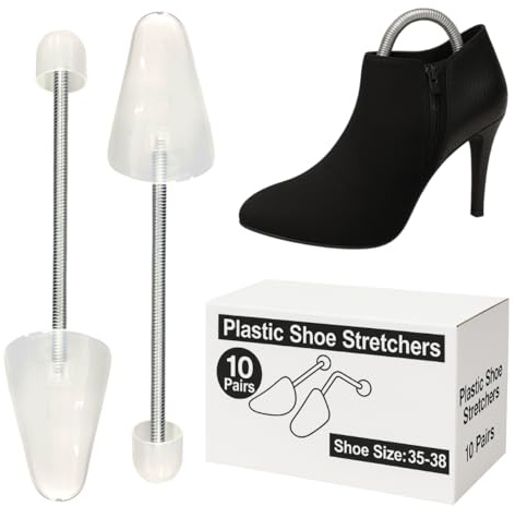 Top Home Solutions® 10 Pairs Shoe Trees - UK Size 2–5 / EU 35–38, Premium Quality Plastic Shoe Stretchers with Sturdy Steel Spiral Spring Perfect For Trainers, Heels, Shoes & Boots