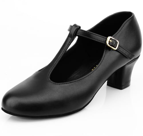 Keemi Black Character Shoes Ballrom Dance Shoes for Women,T-Strap Latin Dance Heels 1920 Dancing Shoes for Salsa Tango Flamenco,2.3,9.5 M US