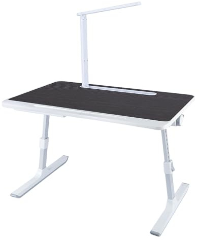 Support Ordinateur Portable Lit, Table de Lit avec Refroidisseur PC Portable, Support pour Tablette, Lapdesk Pliable,Réglable en Hauteur et Angle-60 * 40 * 27-40cm (Lampe de Table) Noir