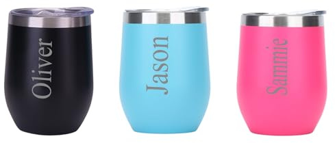1stclassgifts [Custom] Personalised Engraved Name 12oz Insulated Travel Cup Hot Cold Coffee Tea Selection of Colours (Black Matt)